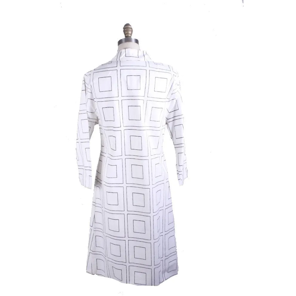 Vintage 1970s Vuokko Designer Black And White Squares Print A Line Dress Cotton Medium