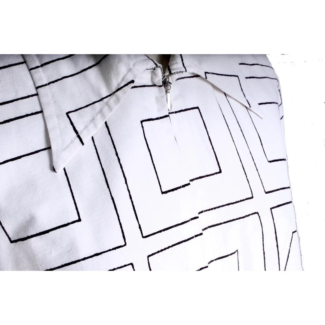 Vintage 1970s Vuokko Designer Black And White Squares Print A Line Dress Cotton Medium