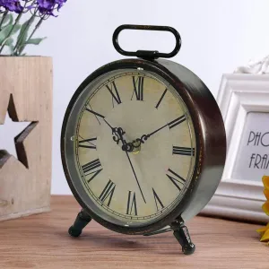 Vintage Desk Clock, 8 Inches Silent Non-Ticking Battery Operated Metal Table Top Clock For Bedroom, Living Room, Office, Shelf Decor (Brown) Alcott Hill®