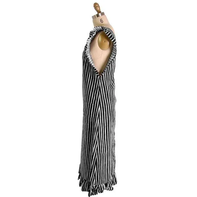 Vintage Marimekko Suomi Finland Green & Black Stripes Piccolo Jokapoika Jumper Dress Sz 38/10 1970s