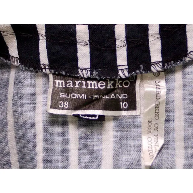 Vintage Marimekko Suomi Finland Green & Black Stripes Piccolo Jokapoika Jumper Dress Sz 38/10 1970s