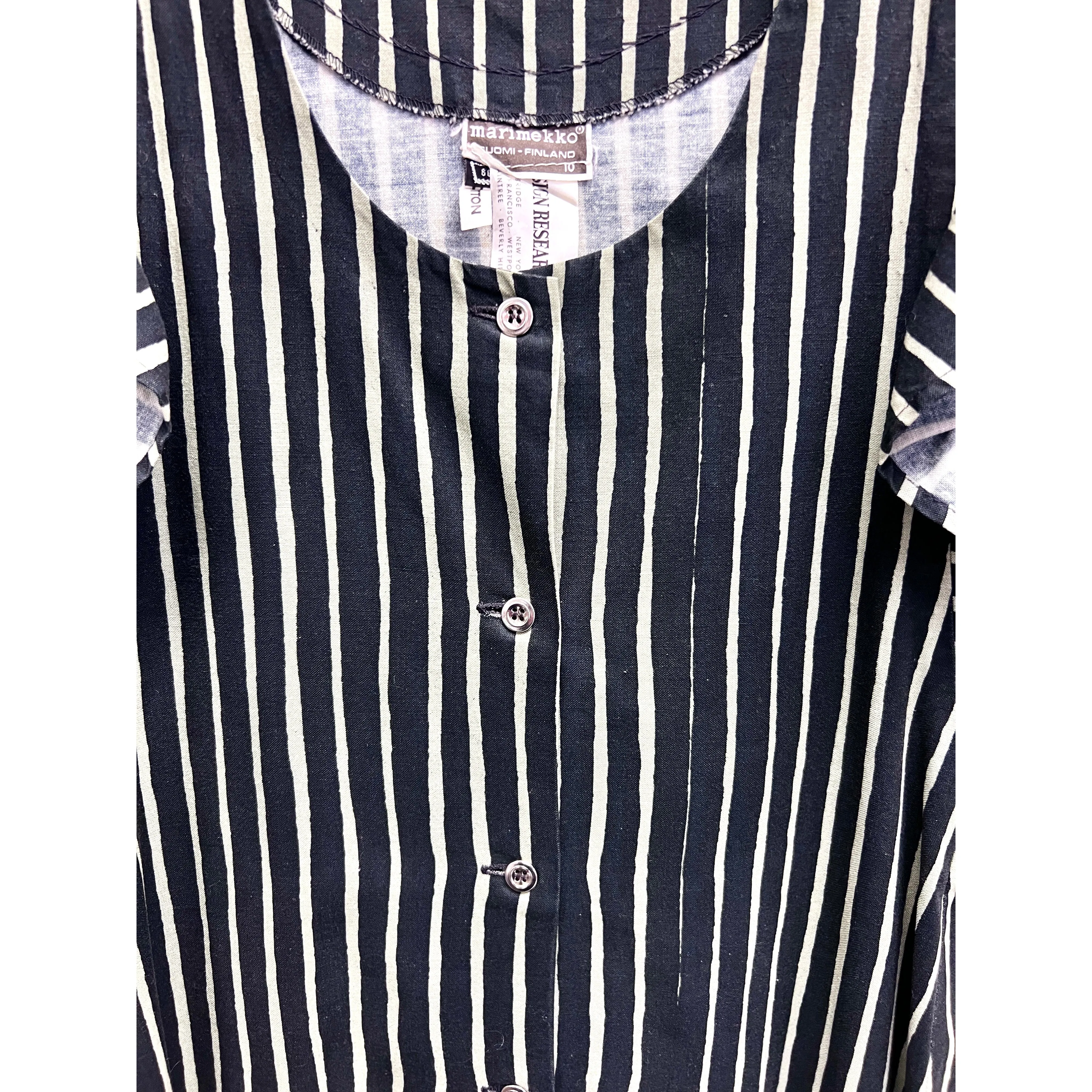 Vintage Marimekko Suomi Finland Green & Black Stripes Piccolo Jokapoika Jumper Dress Sz 38/10 1970s