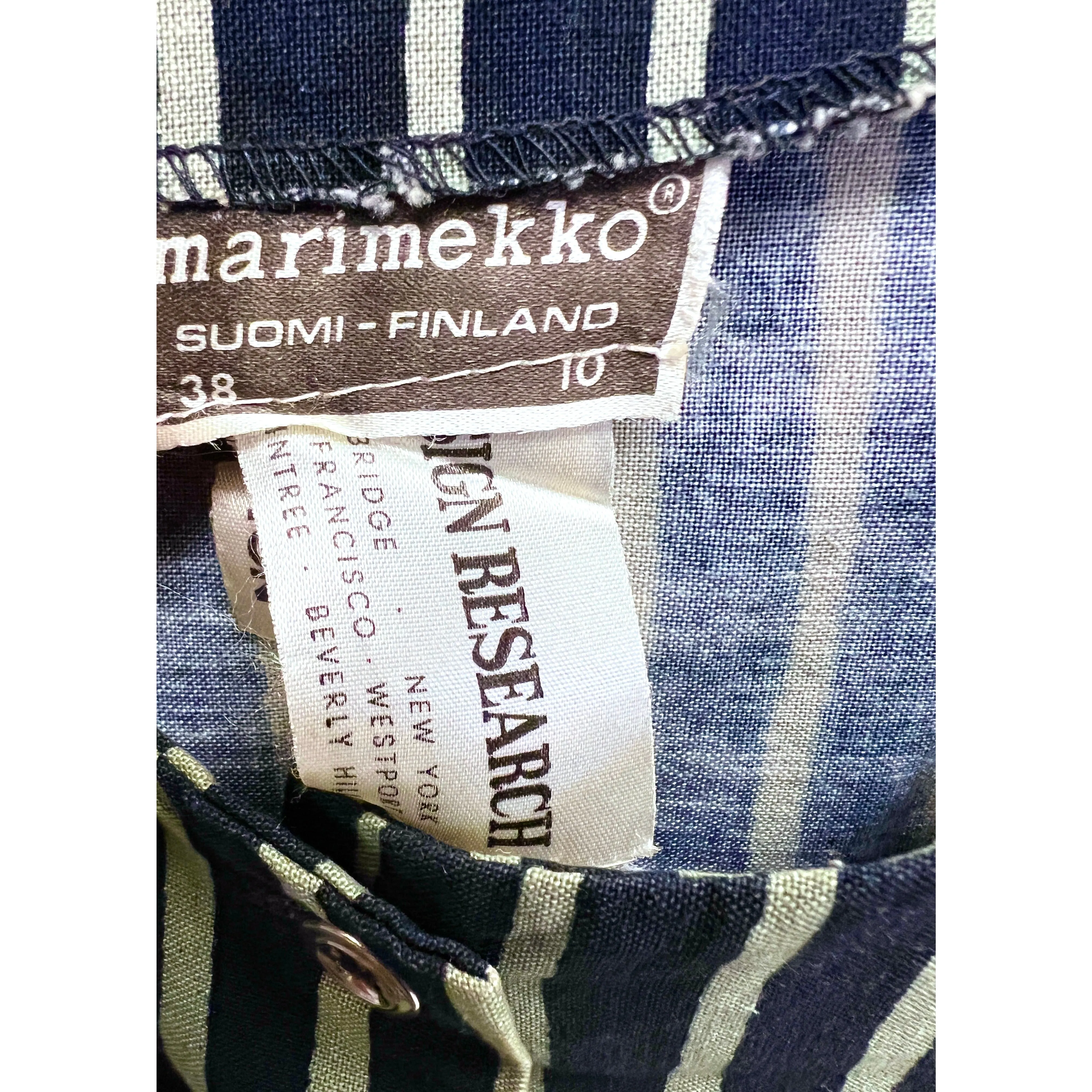 Vintage Marimekko Suomi Finland Green & Black Stripes Piccolo Jokapoika Jumper Dress Sz 38/10 1970s