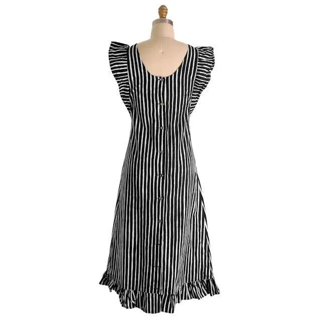 Vintage Marimekko Suomi Finland Green & Black Stripes Piccolo Jokapoika Jumper Dress Sz 38/10 1970s