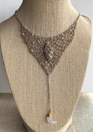 Vintage Rose-gold Necklace with Rose Quartz