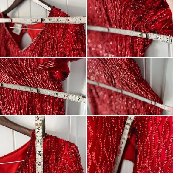 Vintage Stenay 100% silk beaded &amp; sequined lipstick red party dress size large L