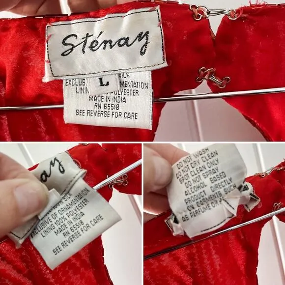 Vintage Stenay 100% silk beaded &amp; sequined lipstick red party dress size large L