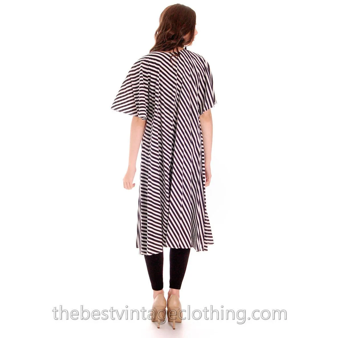 Vintage Vuokko Angel Sleeve Tent Dress Black & White Stripes XS 1970s