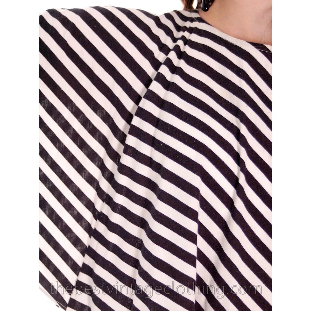 Vintage Vuokko Angel Sleeve Tent Dress Black & White Stripes XS 1970s