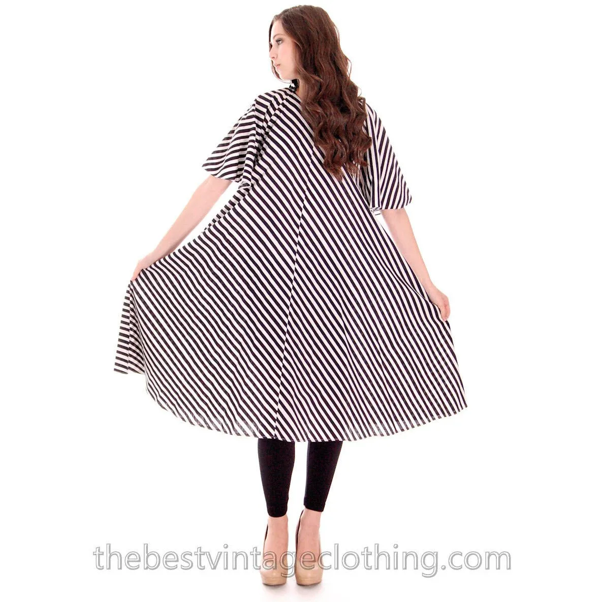 Vintage Vuokko Angel Sleeve Tent Dress Black & White Stripes XS 1970s