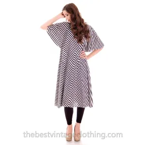Vintage Vuokko Angel Sleeve Tent Dress Black & White Stripes XS 1970s