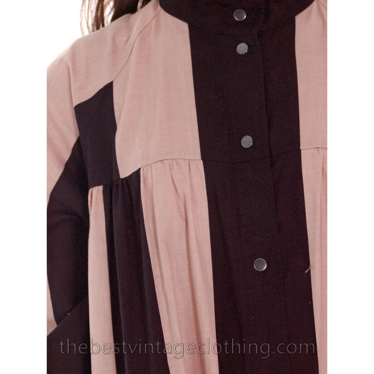 Vintage Vuokko Tent Dress / Coat Bold Black & Blush Stripes Geometric L