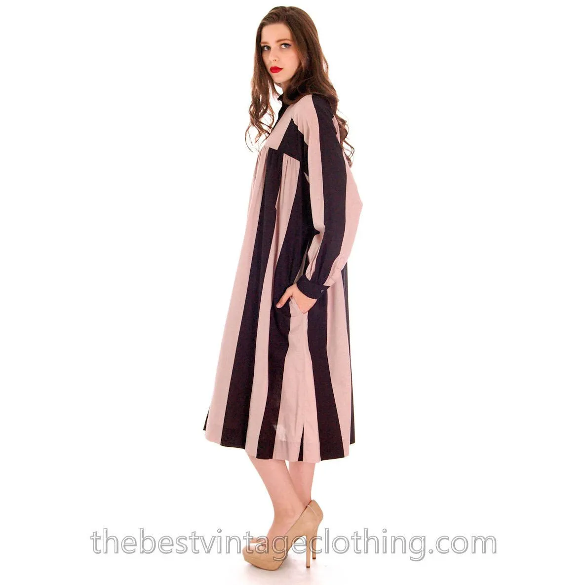Vintage Vuokko Tent Dress / Coat Bold Black & Blush Stripes Geometric L