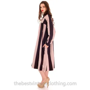 Vintage Vuokko Tent Dress / Coat Bold Black & Blush Stripes Geometric L