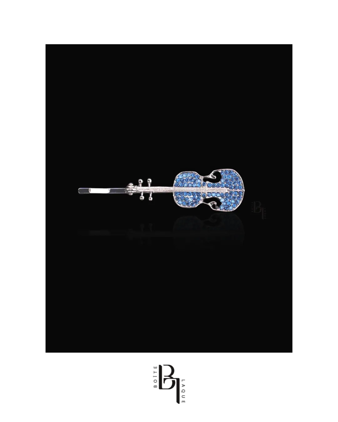 Violin 14k White Gold & Blue Crystal Bobby Pin