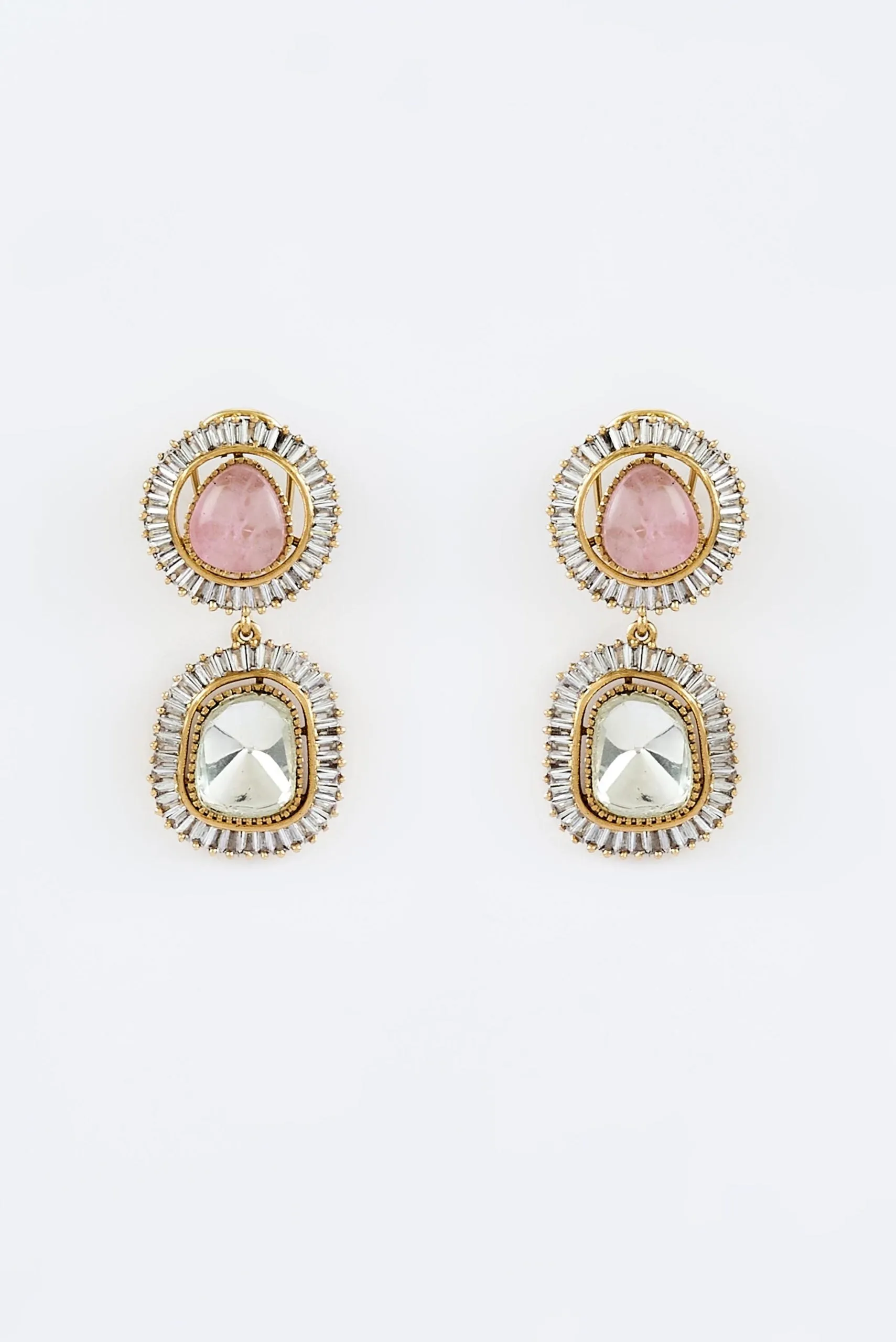 vivinia BY VIDHI MEHRA Burgandi Gold Plated Pink Womens Kundan, Polki Pair of Dangler Earrings (Freesize)
