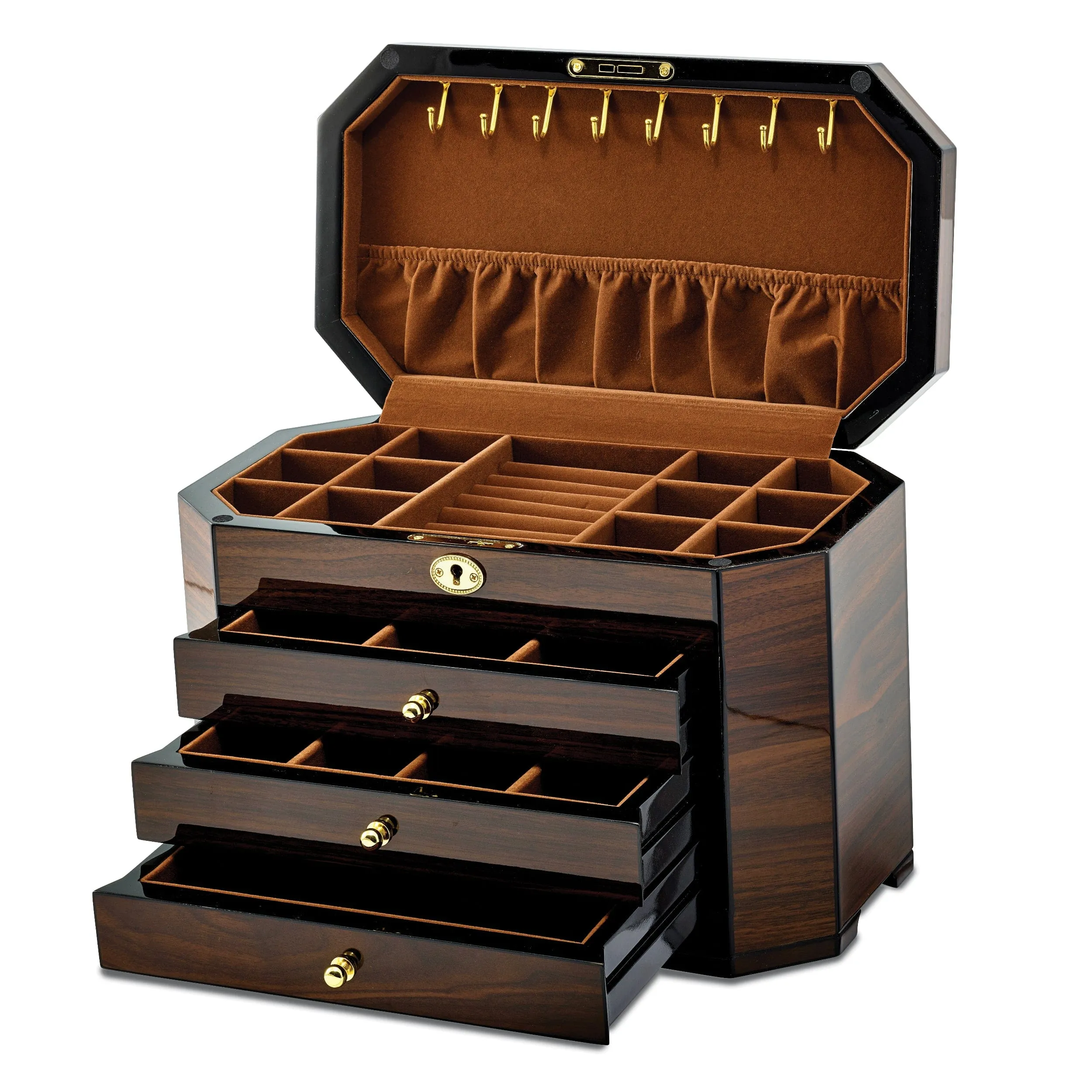 Walnut Wood Veneer Black Accents Jewelry Box