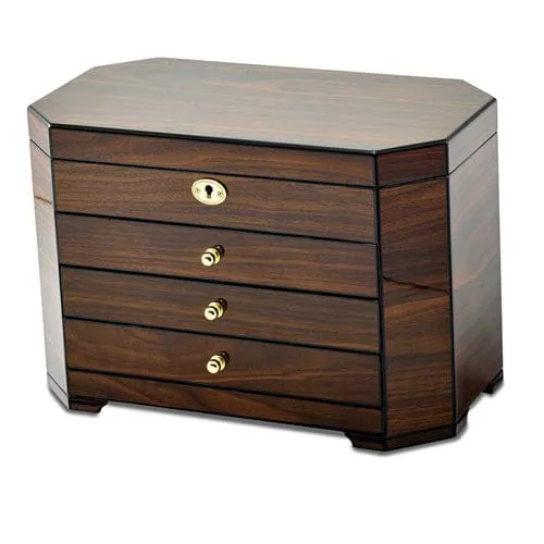 Walnut Wood Veneer Black Accents Jewelry Box