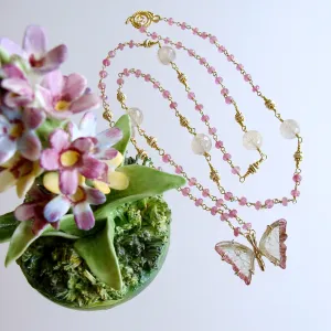 Watermelon Tourmaline Butterfly Necklace Pink Sapphires Rutilated Quartz - Papillon XVII Necklace