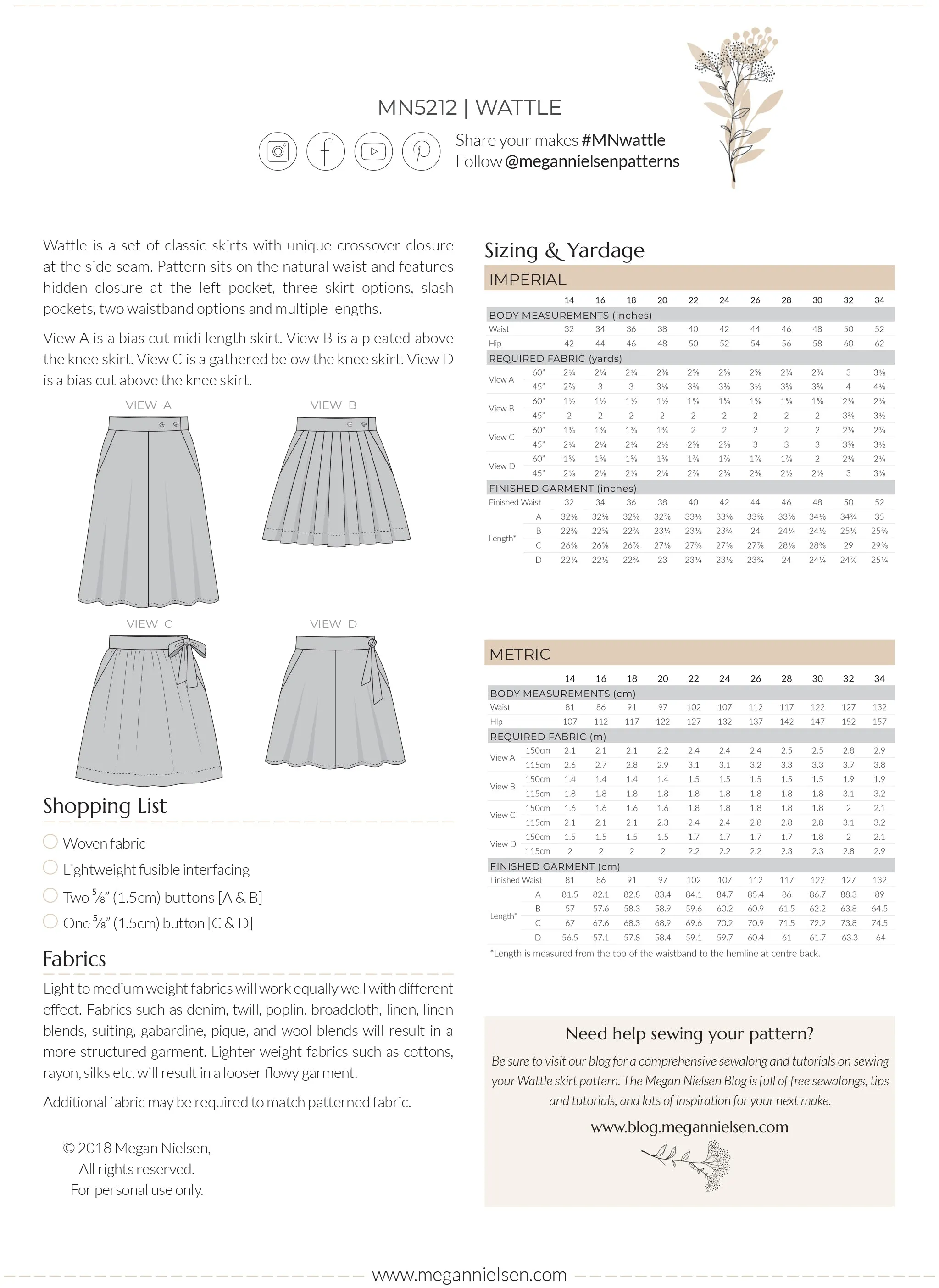 Wattle Curve skirt pattern