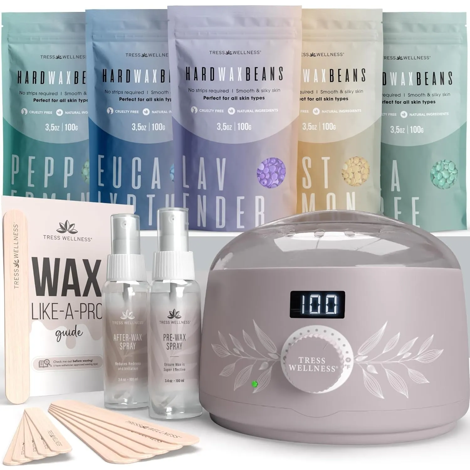 Waxing Kit for Brazilian Wax - Easy to Use - for Sensitive Skin - Digital Display, Black Purple Flower