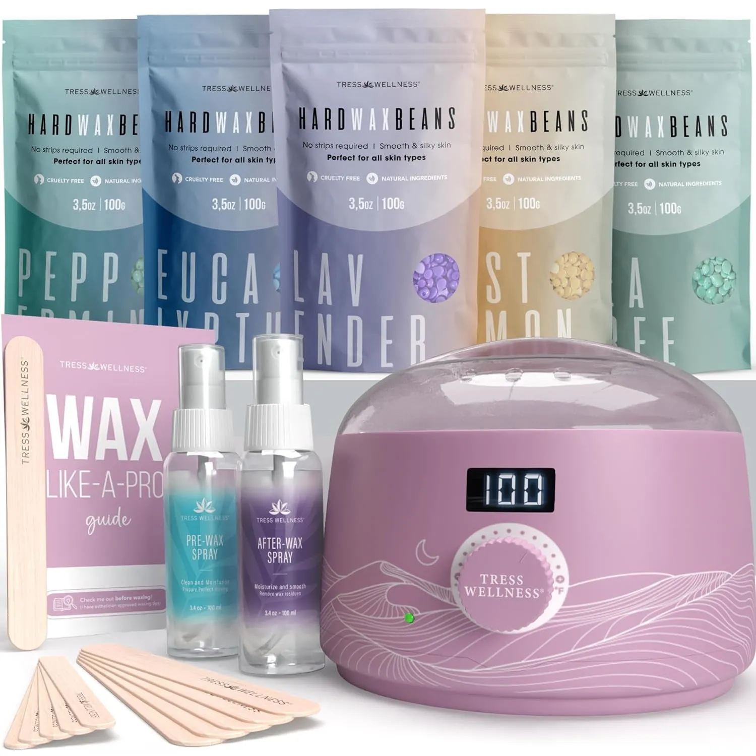 Waxing Kit for Brazilian Wax - Easy to Use - for Sensitive Skin - Digital Display, Black Purple Flower