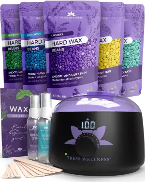 Waxing Kit for Brazilian Wax - Easy to Use - for Sensitive Skin - Digital Display, Black Purple Flower