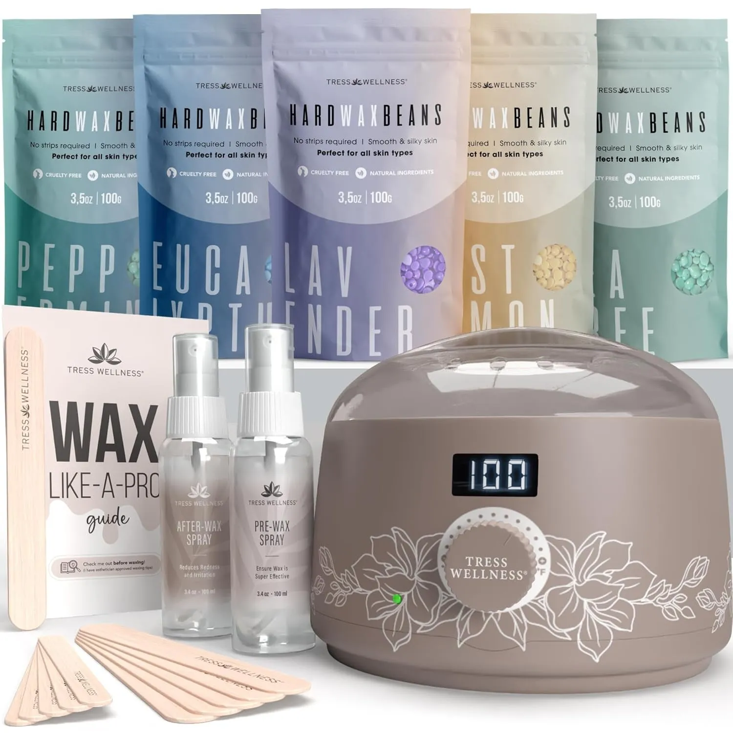 Waxing Kit for Brazilian Wax - Easy to Use - for Sensitive Skin - Digital Display, Black Purple Flower