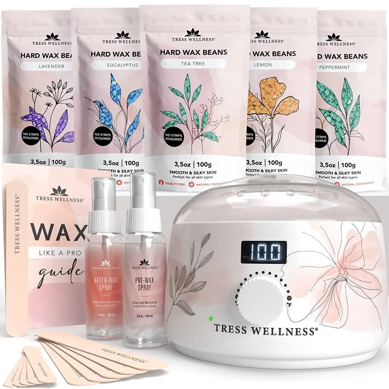 Waxing Kit for Brazilian Wax - Easy to Use - for Sensitive Skin - Digital Display, Black Purple Flower