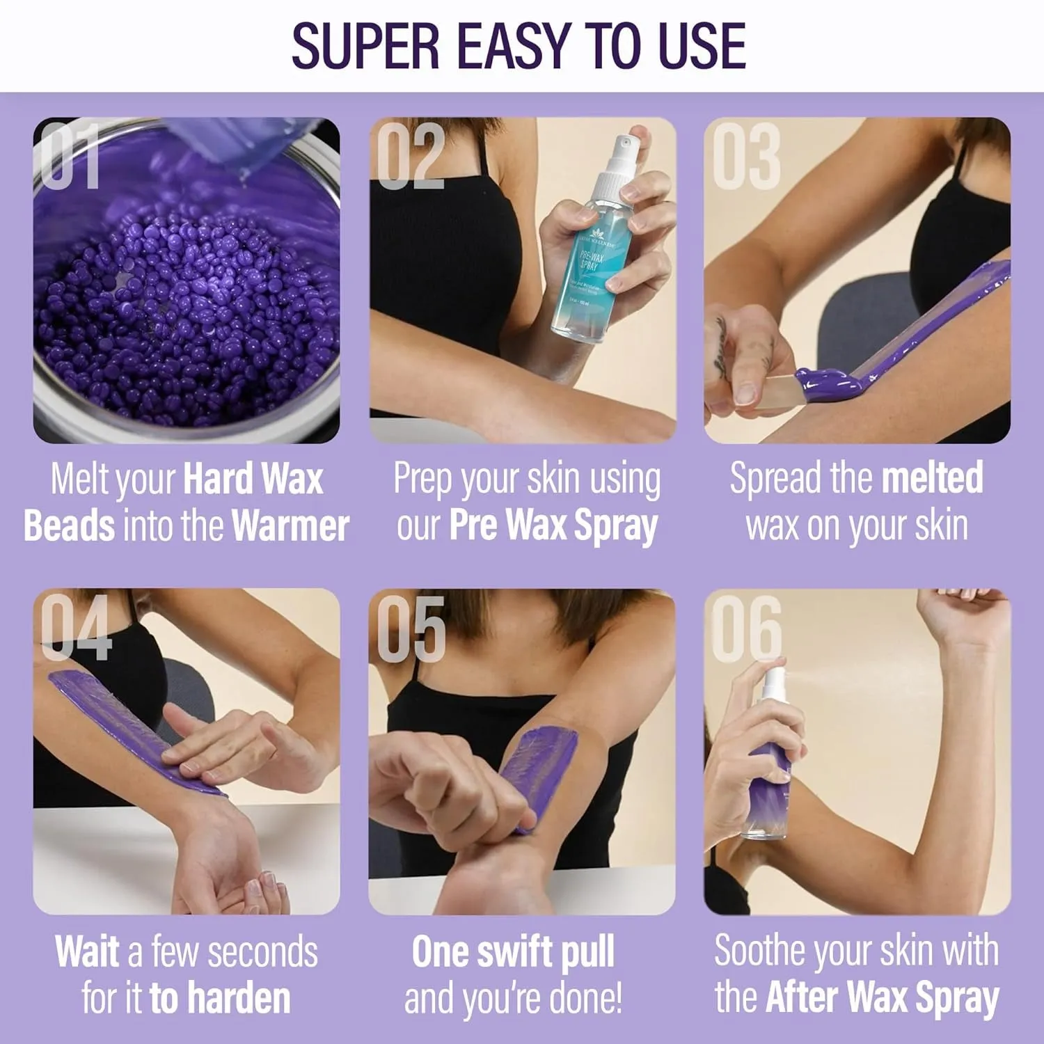 Waxing Kit for Brazilian Wax - Easy to Use - for Sensitive Skin - Digital Display, Black Purple Flower