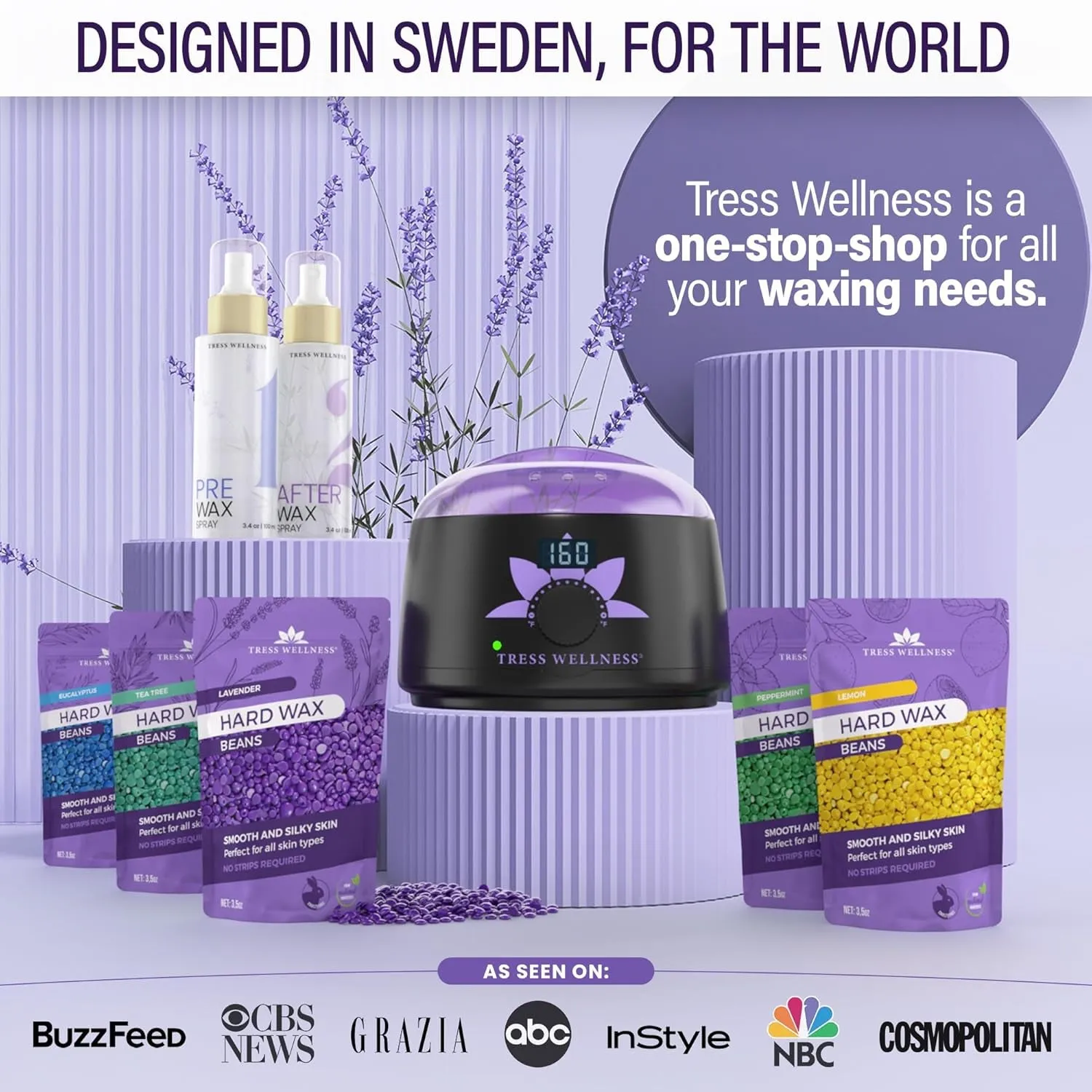 Waxing Kit for Brazilian Wax - Easy to Use - for Sensitive Skin - Digital Display, Black Purple Flower