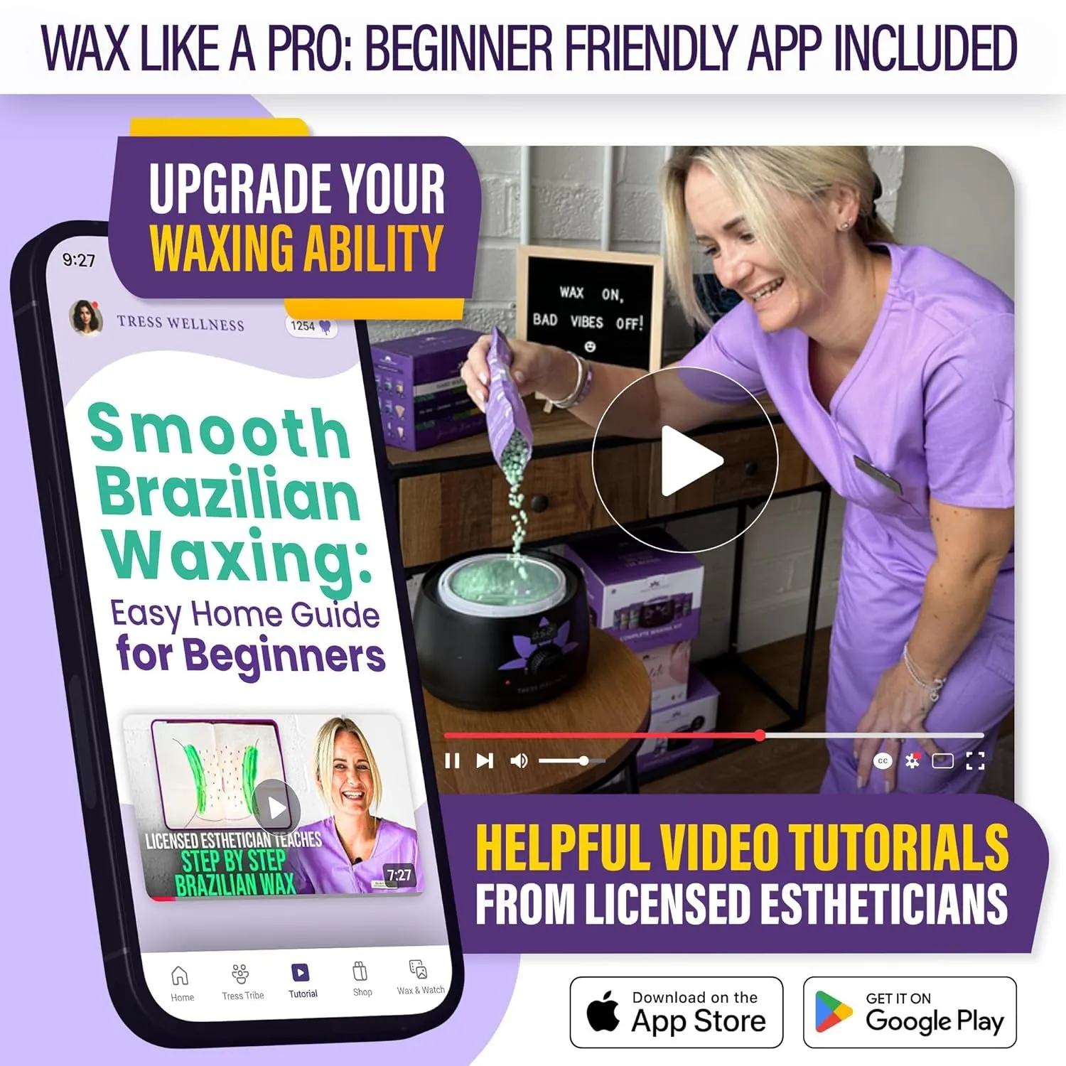 Waxing Kit for Brazilian Wax - Easy to Use - for Sensitive Skin - Digital Display, Black Purple Flower