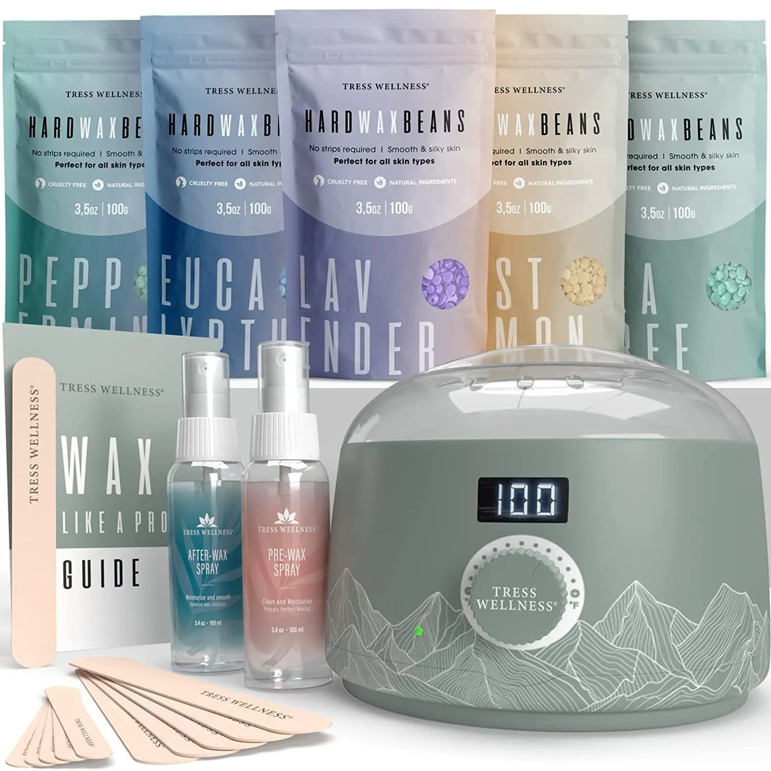 Waxing Kit for Brazilian Wax - Easy to Use - for Sensitive Skin - Digital Display, Black Purple Flower
