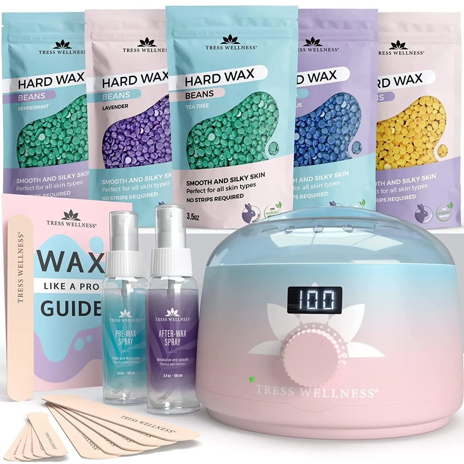 Waxing Kit for Brazilian Wax - Easy to Use - for Sensitive Skin - Digital Display, Black Purple Flower