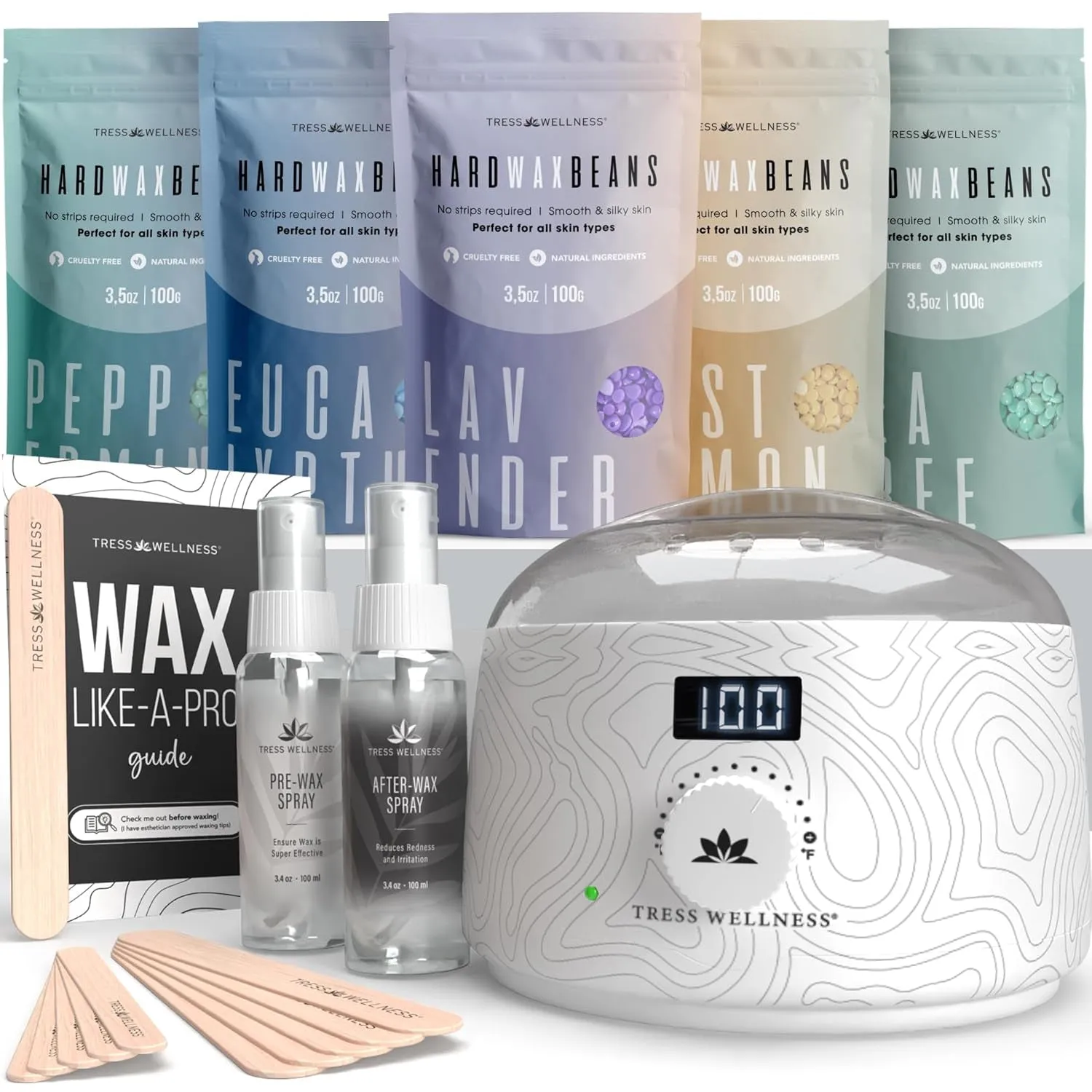 Waxing Kit for Brazilian Wax - Easy to Use - for Sensitive Skin - Digital Display, Black Purple Flower