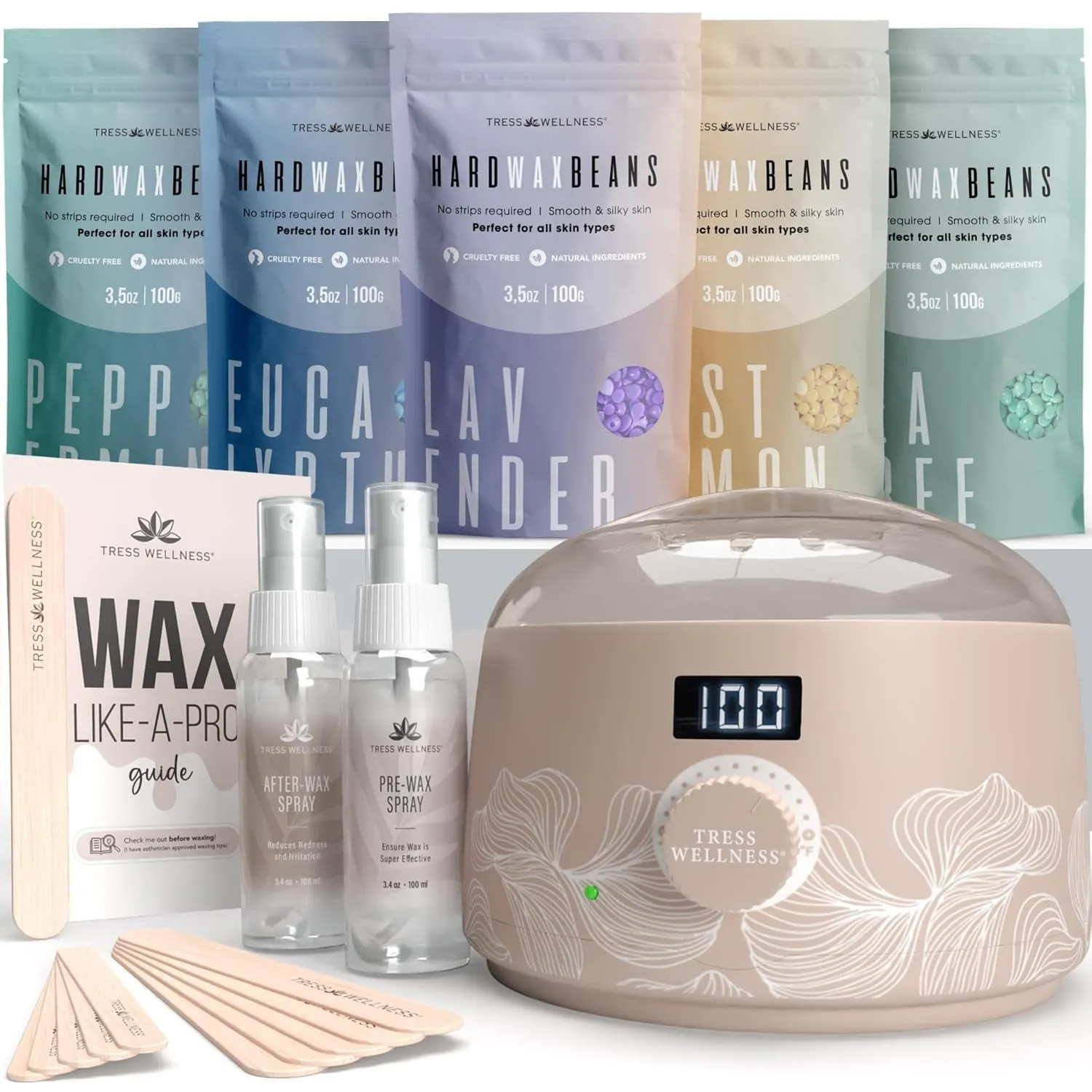 Waxing Kit for Brazilian Wax - Easy to Use - for Sensitive Skin - Digital Display, Black Purple Flower