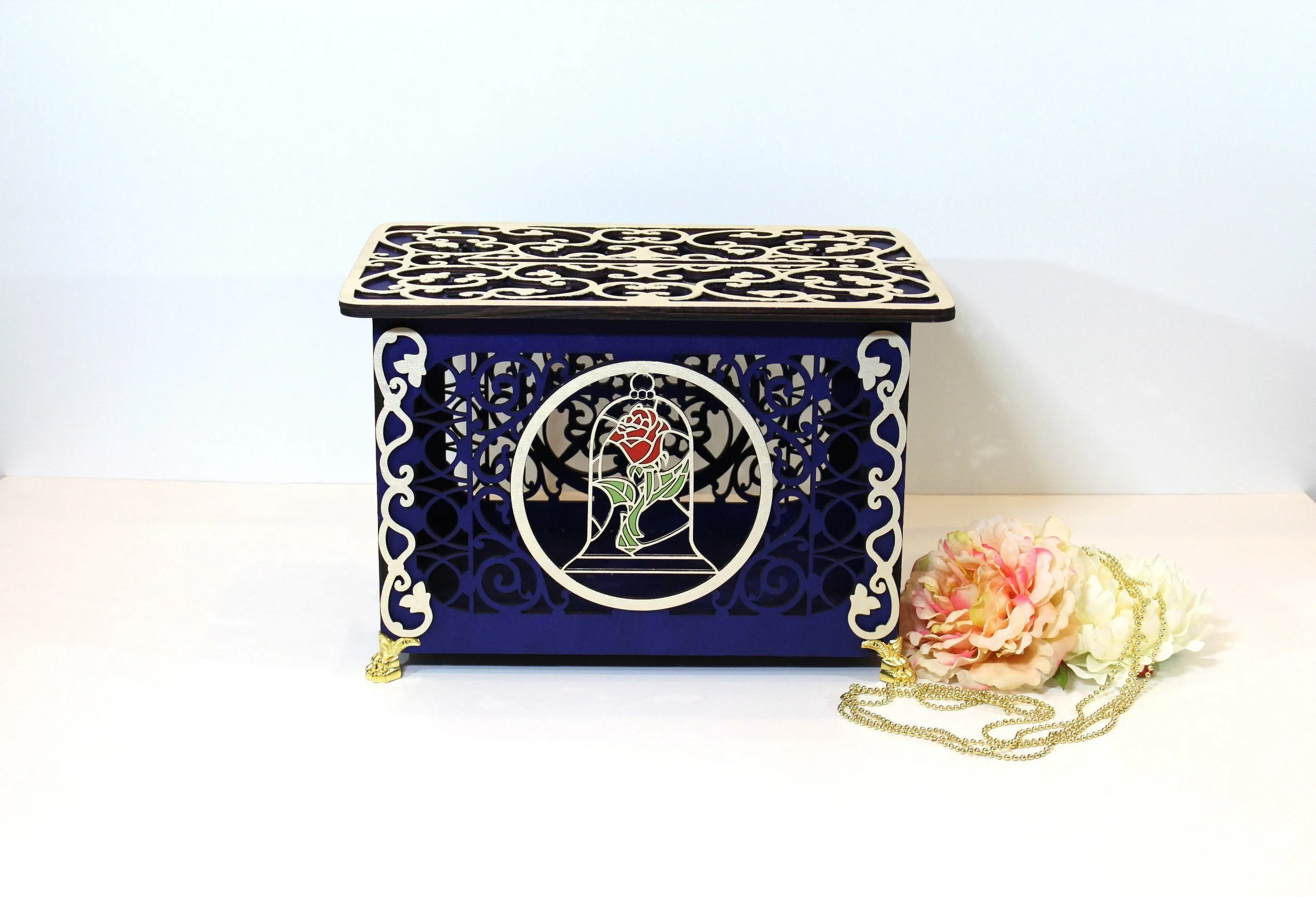 Wedding Card Box Beauty Beast Enchanted Rose Card Holder Handmade