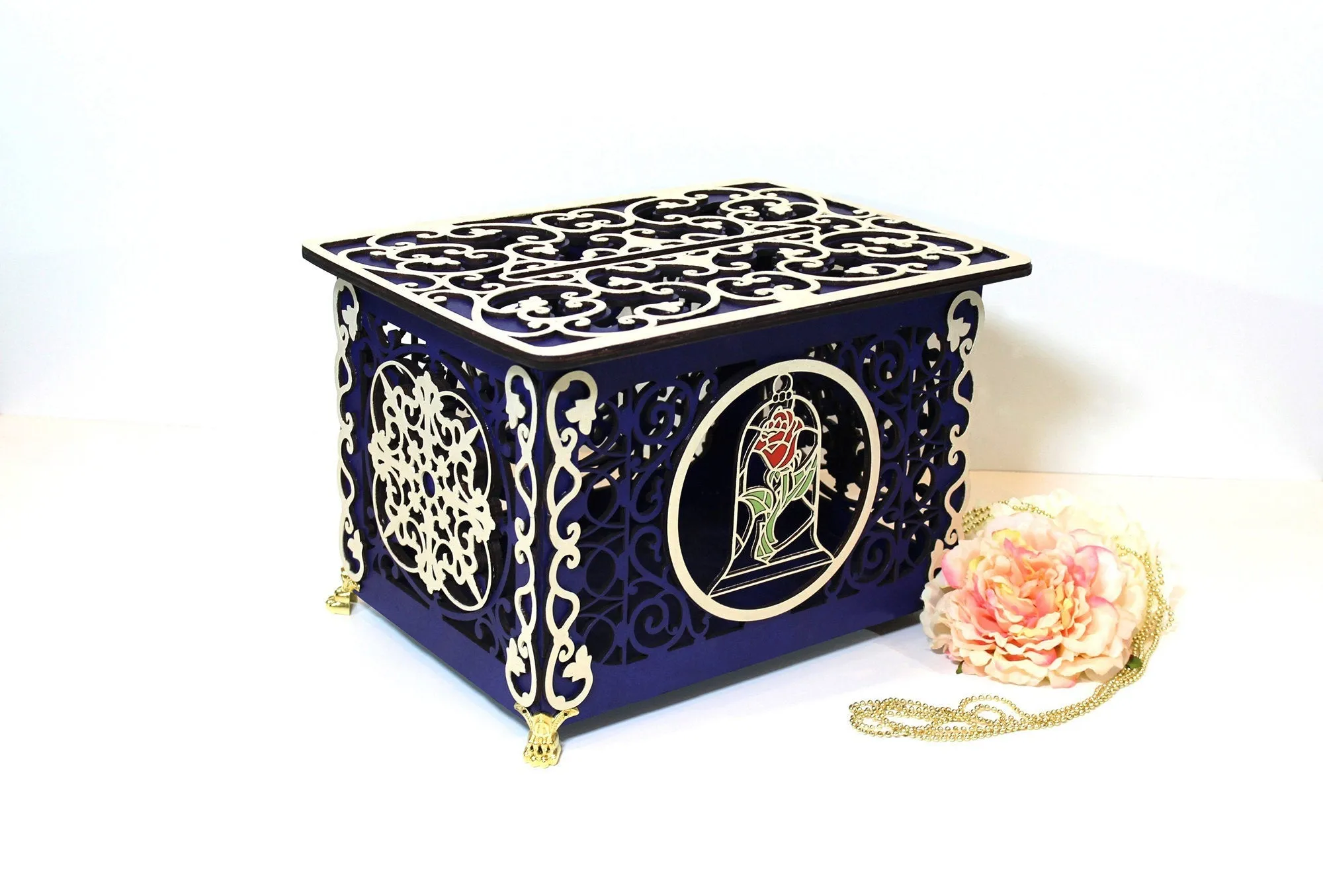 Wedding Card Box Beauty Beast Enchanted Rose Card Holder Handmade