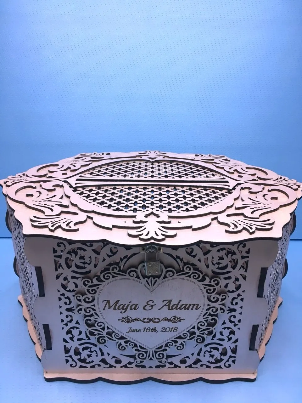 Wedding Card Box for Envelopes, Card Holder with a Lock, handmade