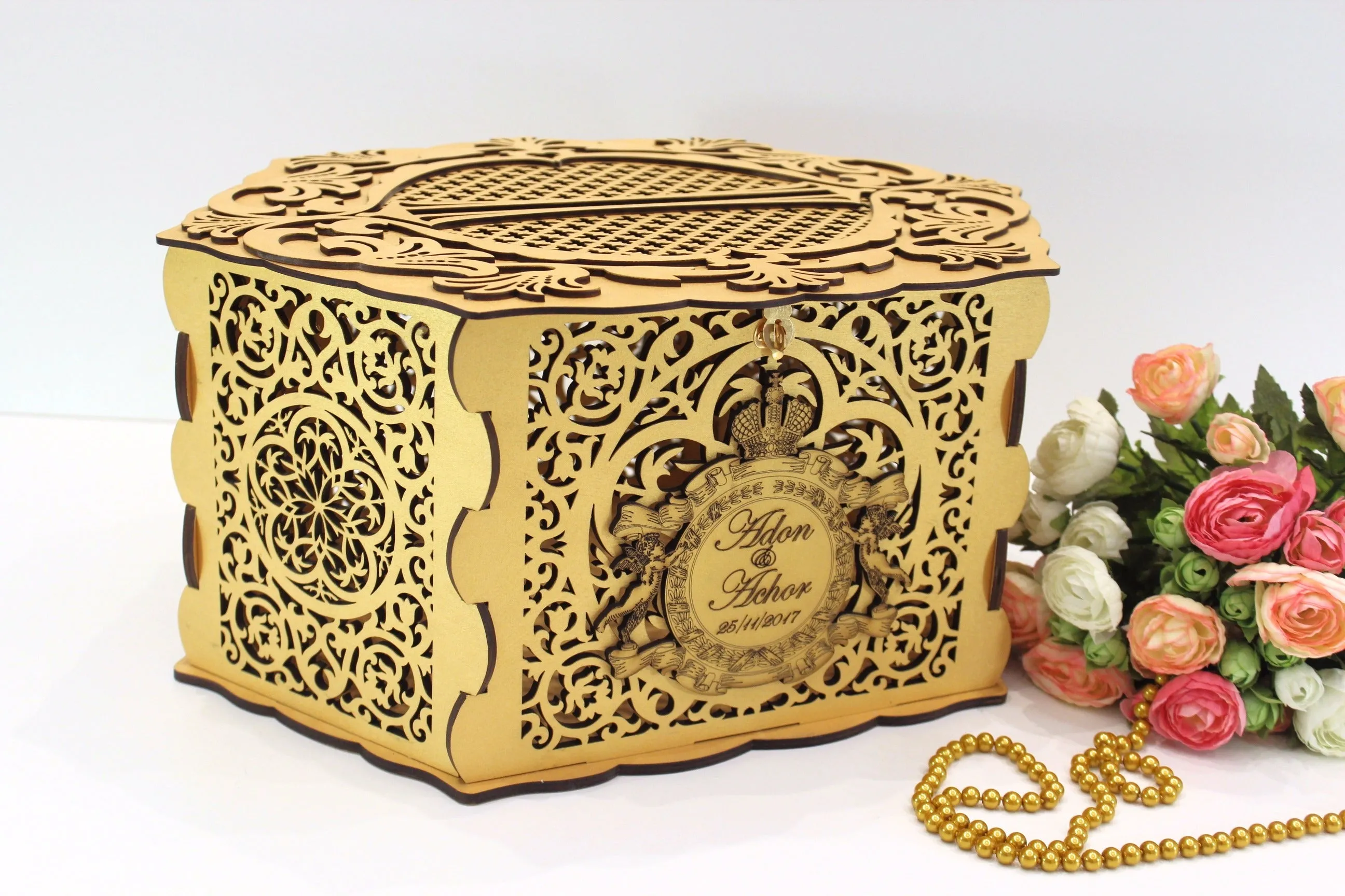 Wedding Card Box for Envelopes, Card Holder with a Lock, handmade