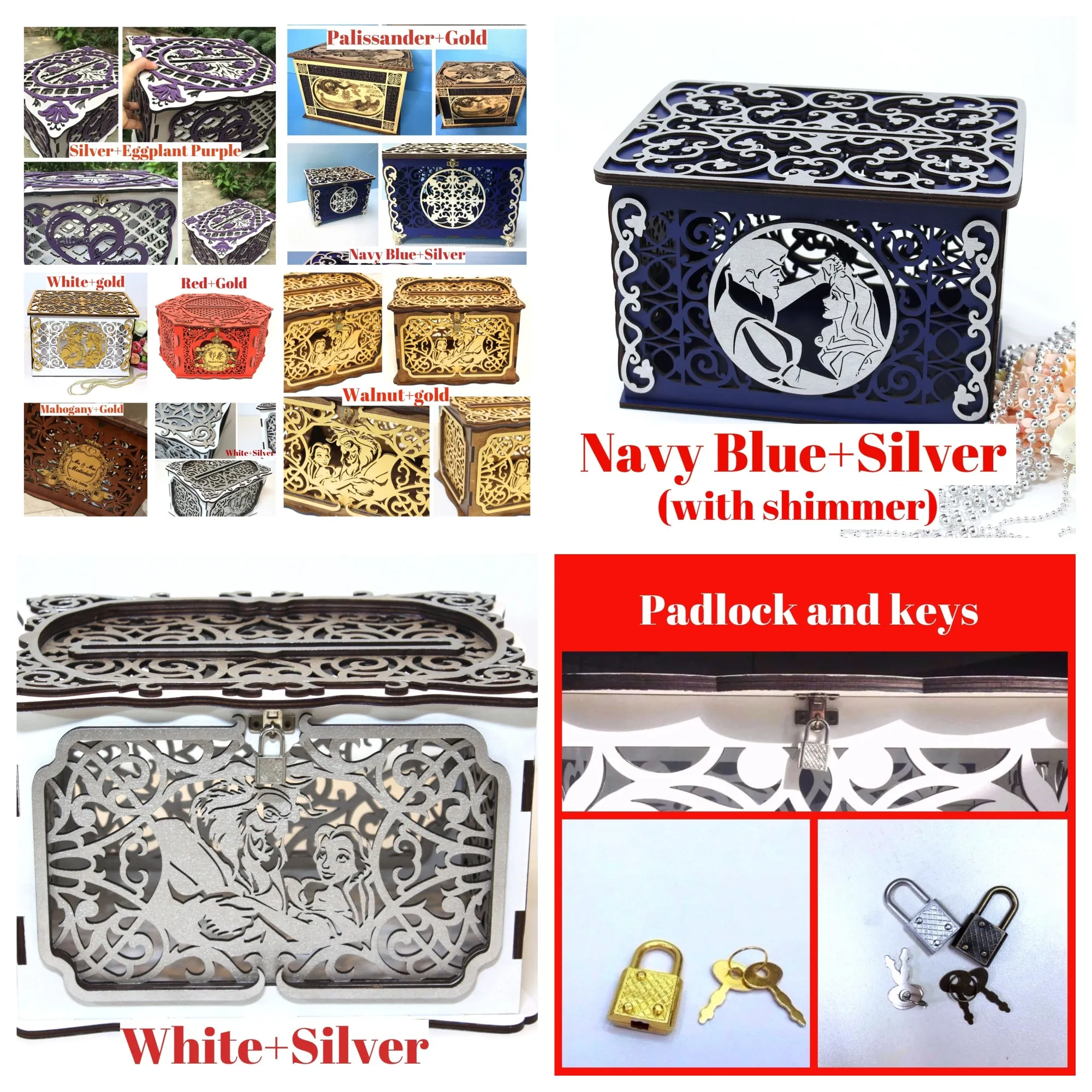 Wedding Card Box With Lock & Slot, Marine, Beach or Nautical, Handmade
