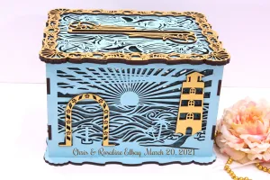 Wedding Card Box With Lock & Slot, Marine, Beach or Nautical, Handmade