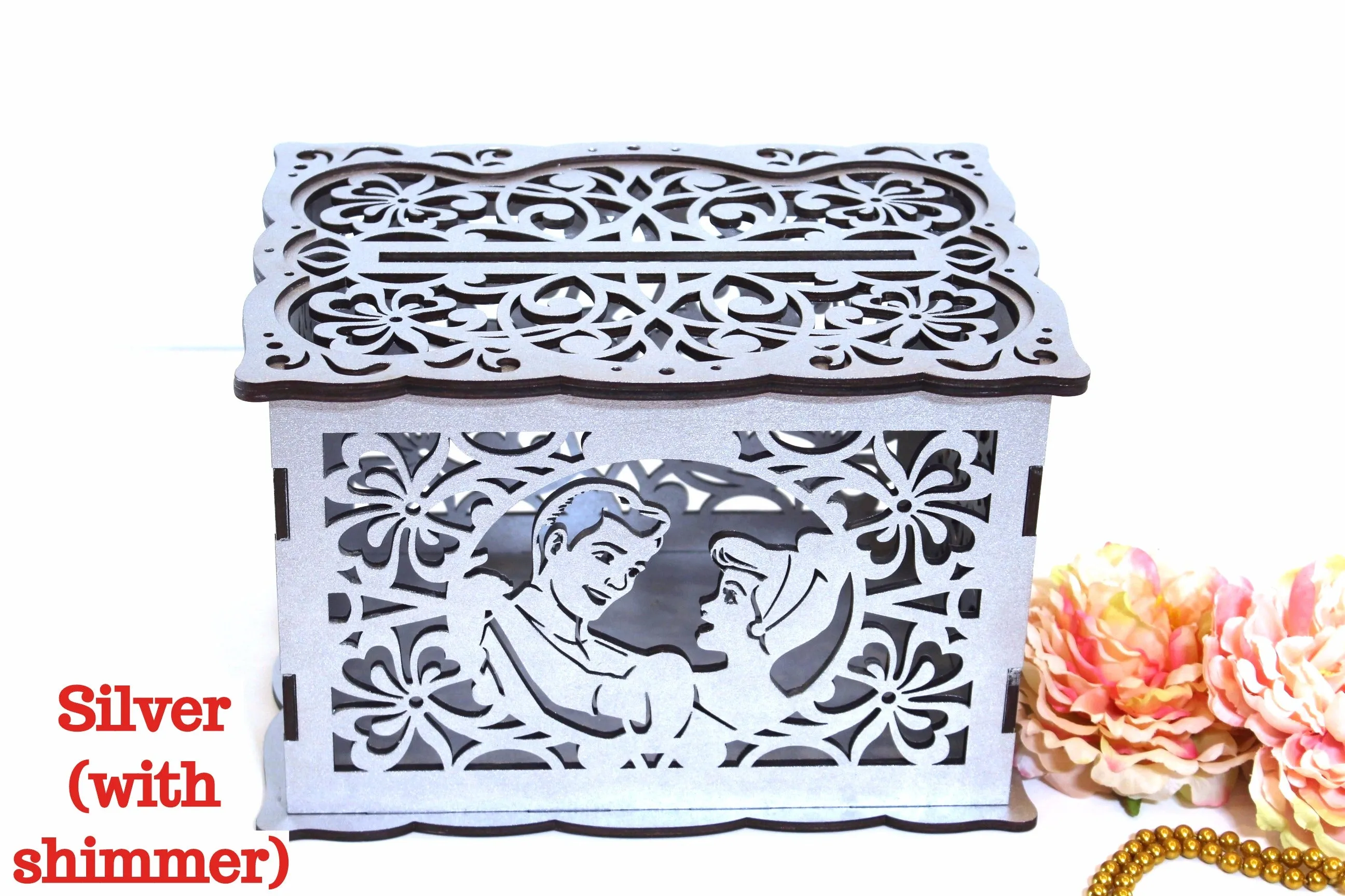 Wedding Card Box With Lock Cinderella Prince Charming holder handmade