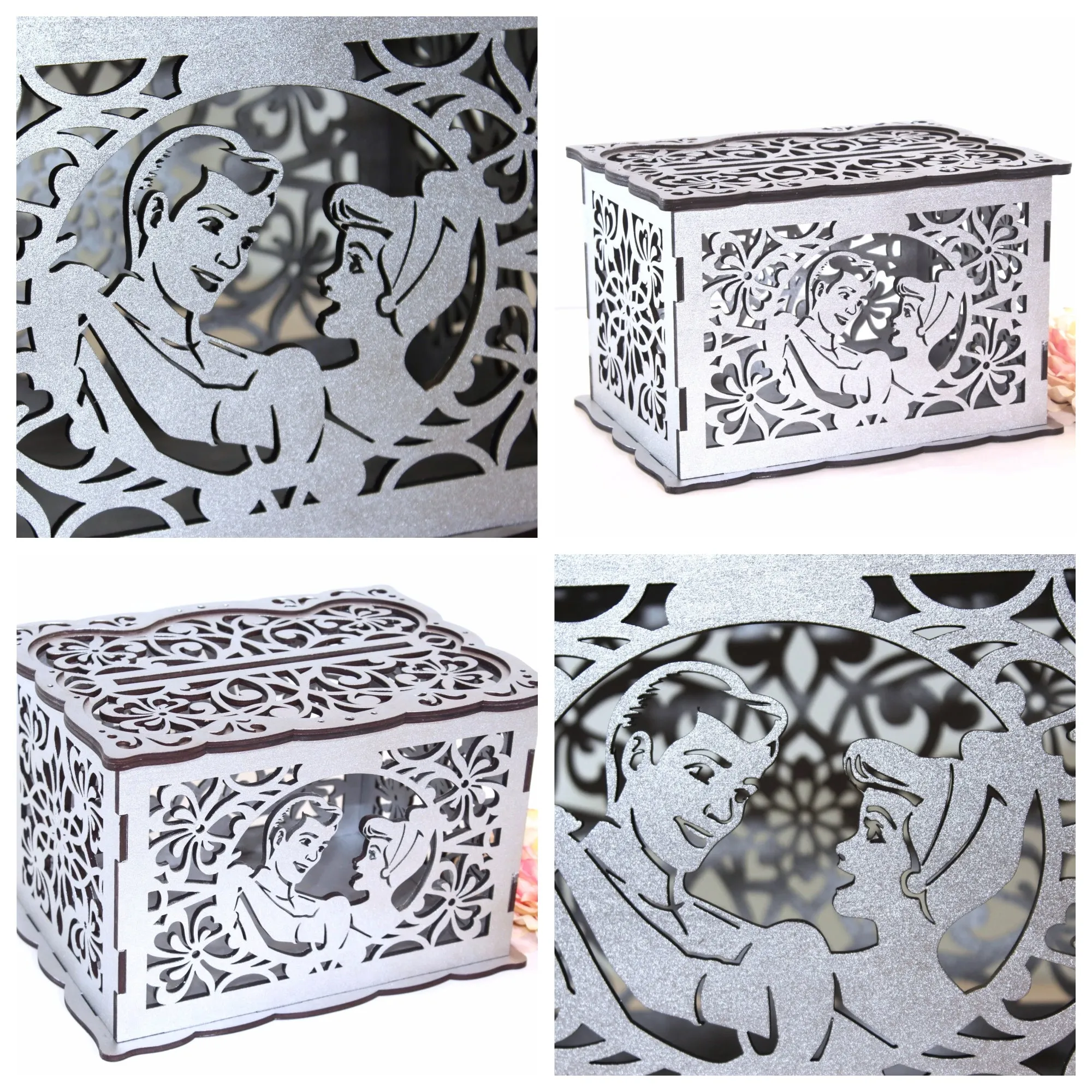 Wedding Card Box With Lock Cinderella Prince Charming holder handmade