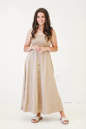 Weekend Whimsy Sleeveless Smocked Button Midi Dress
