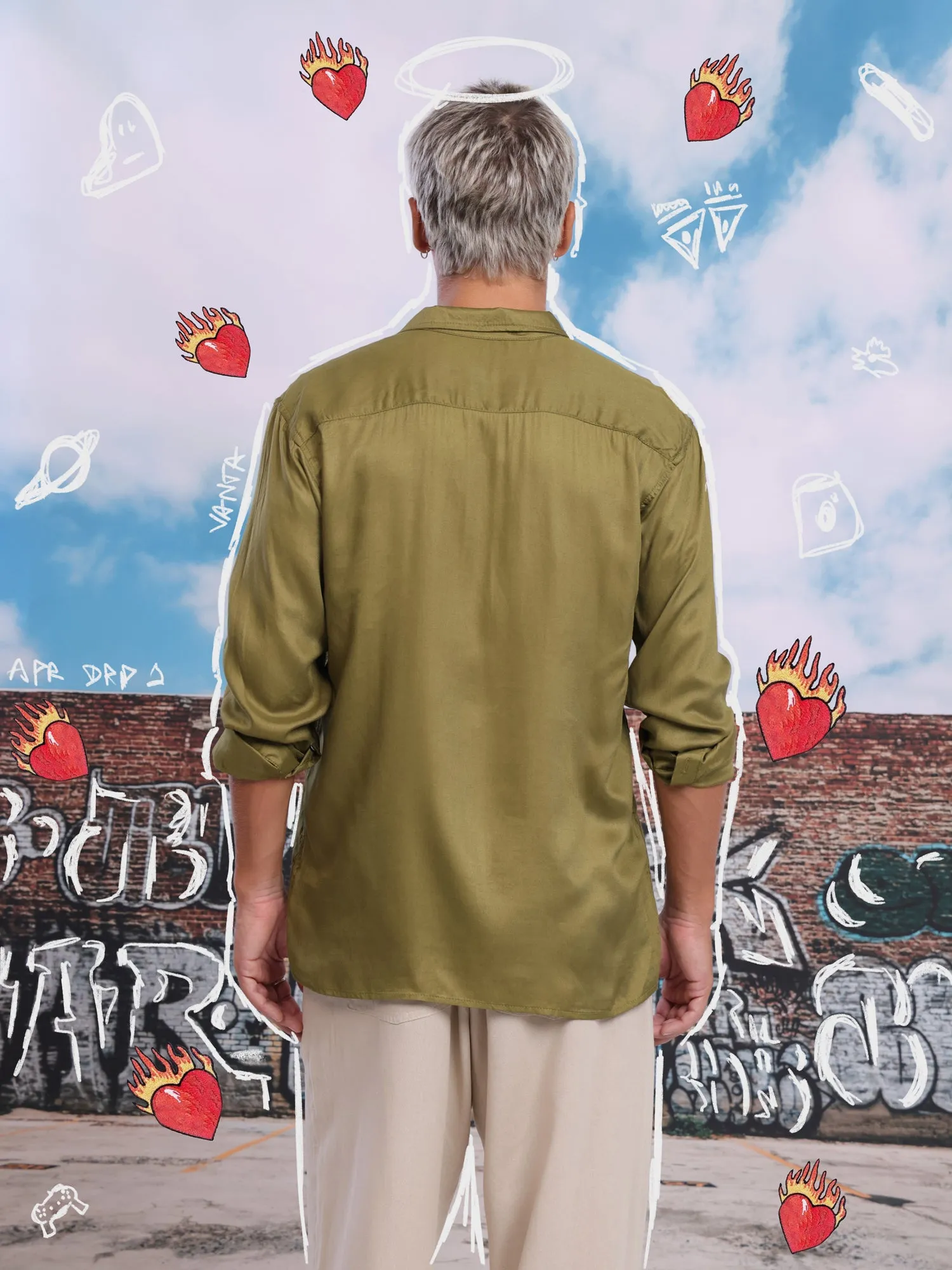 Welt pocket detailed half placket shirt