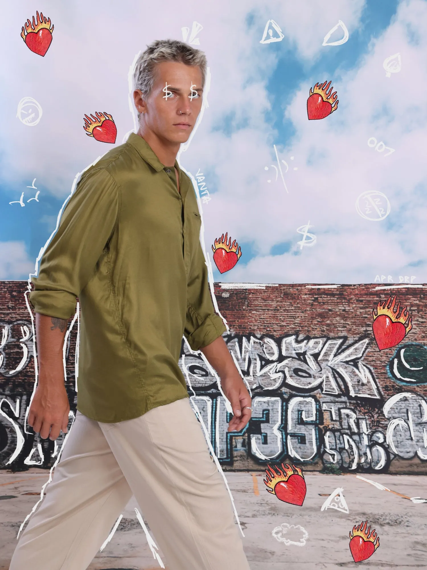 Welt pocket detailed half placket shirt