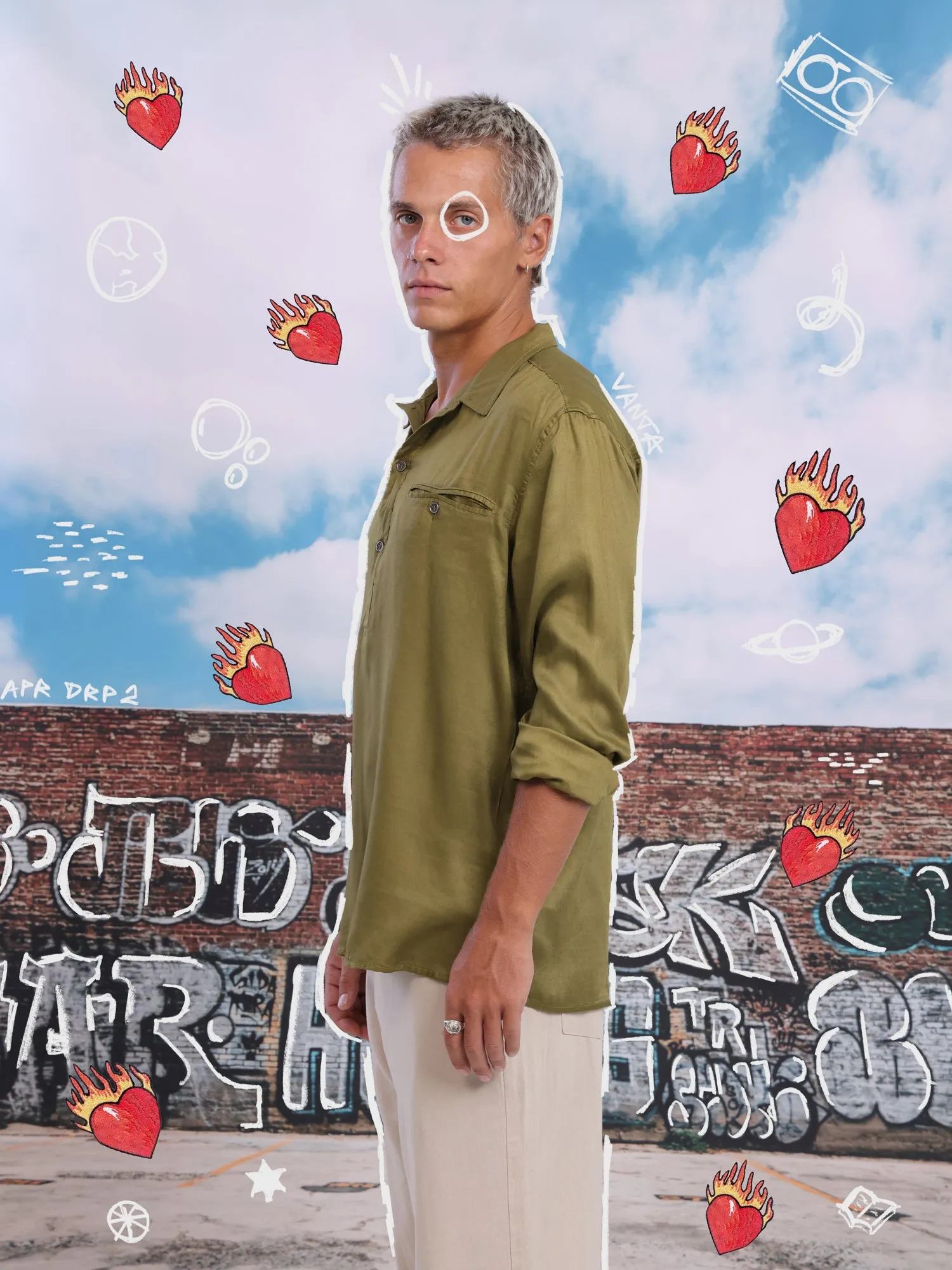 Welt pocket detailed half placket shirt