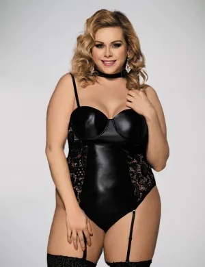 Wet-Look Bodysuit with Faux Vinyl Leather