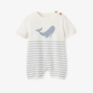 Whale Striped Knit Shortall Romper
